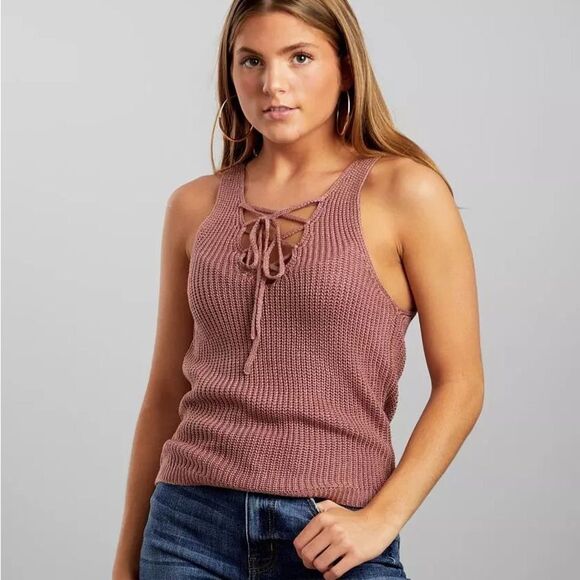 Love Tree Pink Ribbed Tank Top with Tie Front - Picture 1 of 5